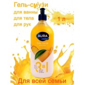 Гель-смузи для душа 3 в 1 для тела, рук и ванны 1 л, AURA FAMILY "Дыня, ананас, персик" жен