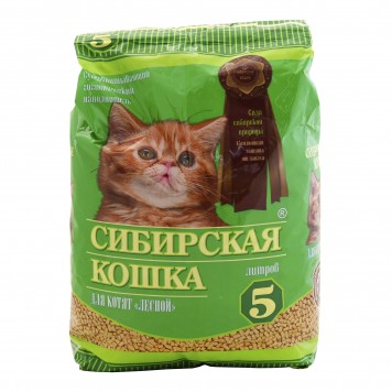 Сибирская кошка наполнитель 5л Д/котят Лесной древ. гранулы 6мм