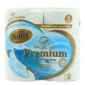 Туалетная бумага Батист 3сл 4шт Морской бриз /12