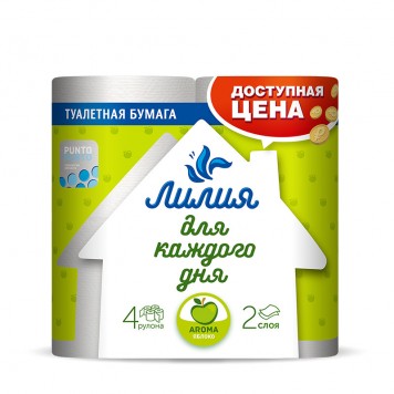 Туалетная Бумага Лилия 2сл 4шт Яблоко белая