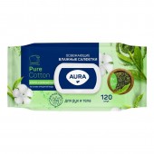 Влажные салфетки Аура 120шт Освежающие big-pack Для все семьи с крышкой