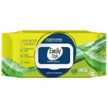Влажные салфетки EMILY STYLE 100+20шт Для всей семьи, с крышкой*14