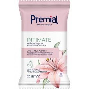 Влажные салфетки Premial 20 шт Для интимной гигиены Лилия
